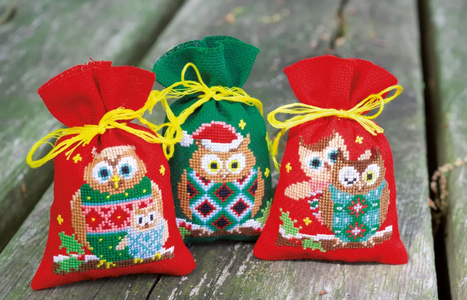 PN-0155943 Набір для вишивання хрестом (мішечки для саше) Vervaco Christmas Owls Різдвяні сови