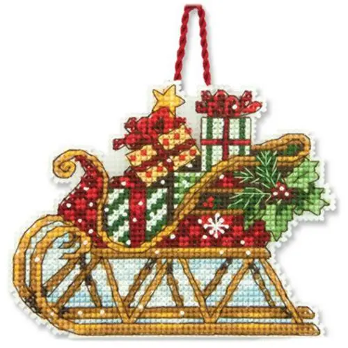 70-08914 Набір для вишивання хрестом DIMENSIONS Sleigh Christmas Ornament Різдвяна прикраса Санчата