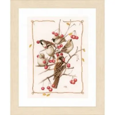 PN-0162298 Набір для вишивки хрестом LanArte Sparrows with Red Berries Горобці та брусниці 