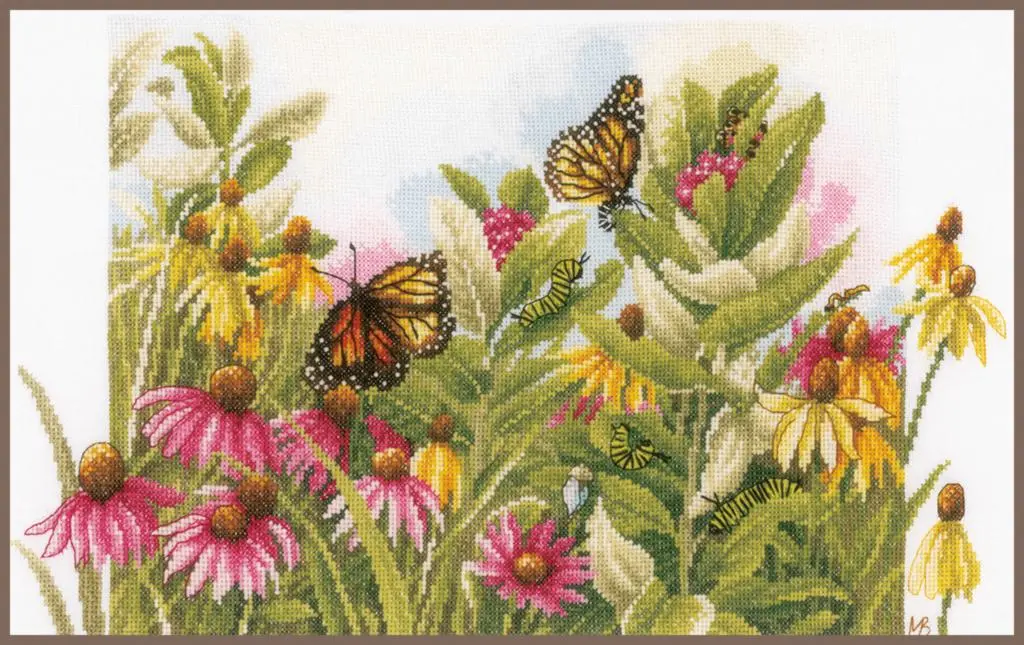 PN-0179972 Набір для вишивки хрестиком Lanarte, 44х28, тканина 27, Butterflies and coneflowers