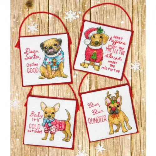 70-08972 Набір для вишивання хрестом DIMENSIONS Christmas Pups. Ornaments Різдвяні цуценята