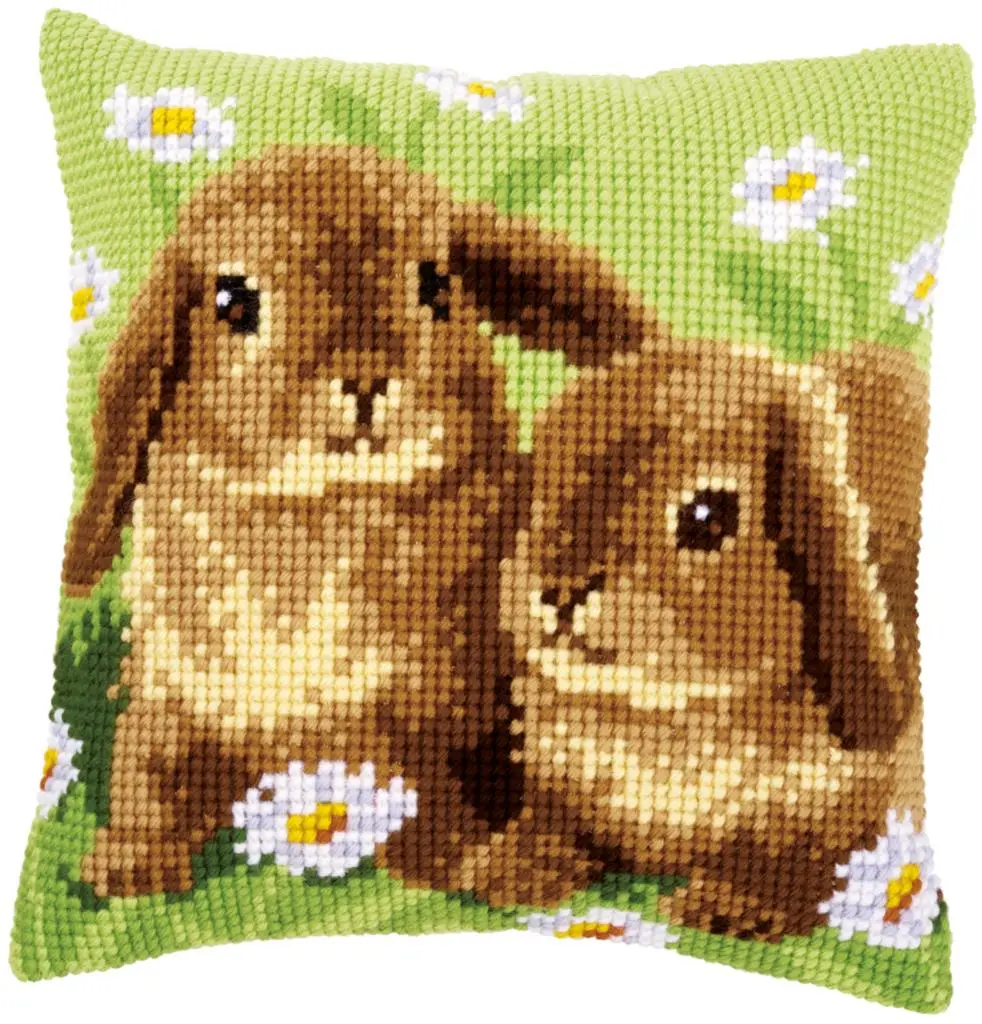 PN-0162709 Набір для вишивання хрестом (подушка) Vervaco Two rabbits Два кролика