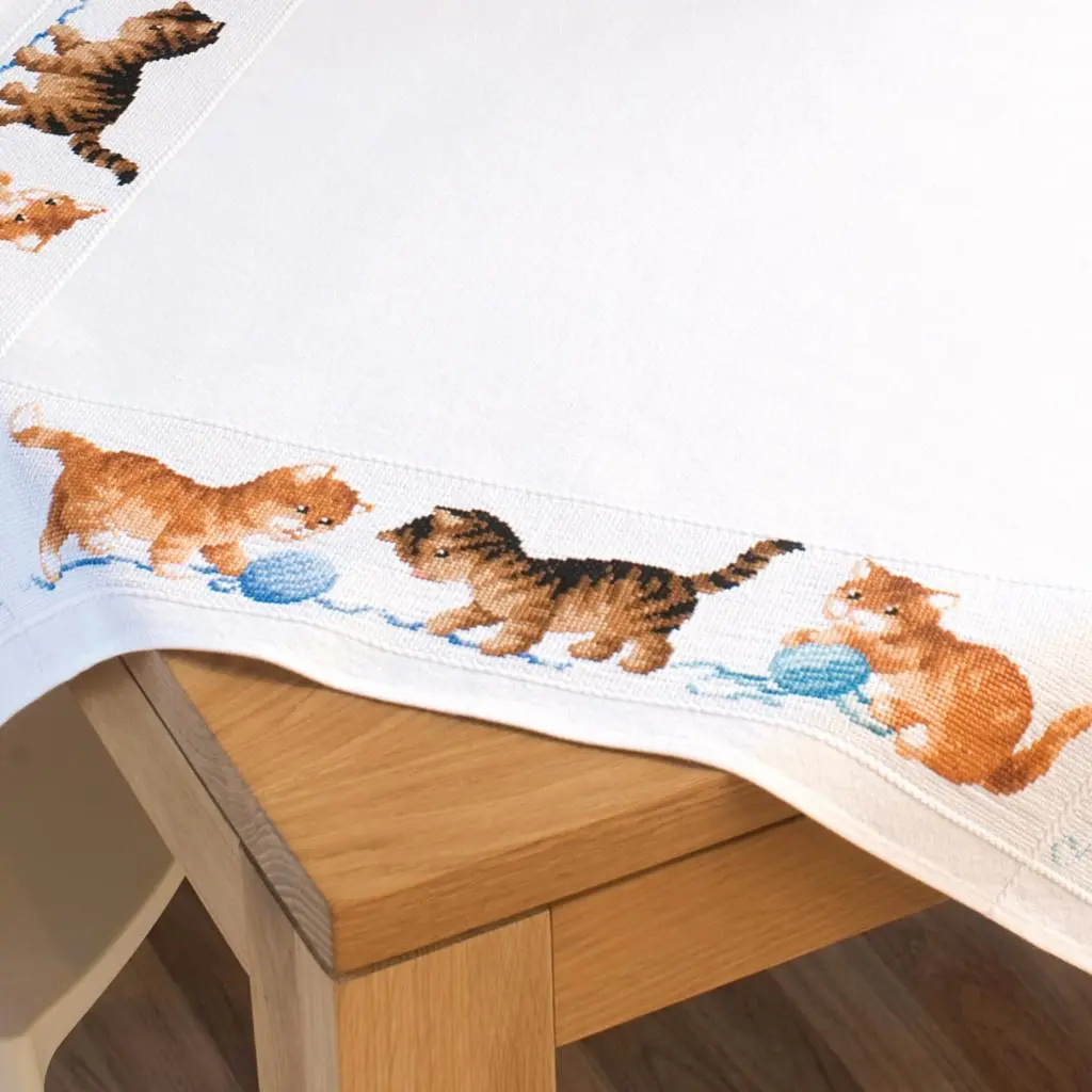 PN-0145097 Набір для вишивання (скатертина) Vervaco,Aida tablecloth kit playful kittens, Грайливі кіт