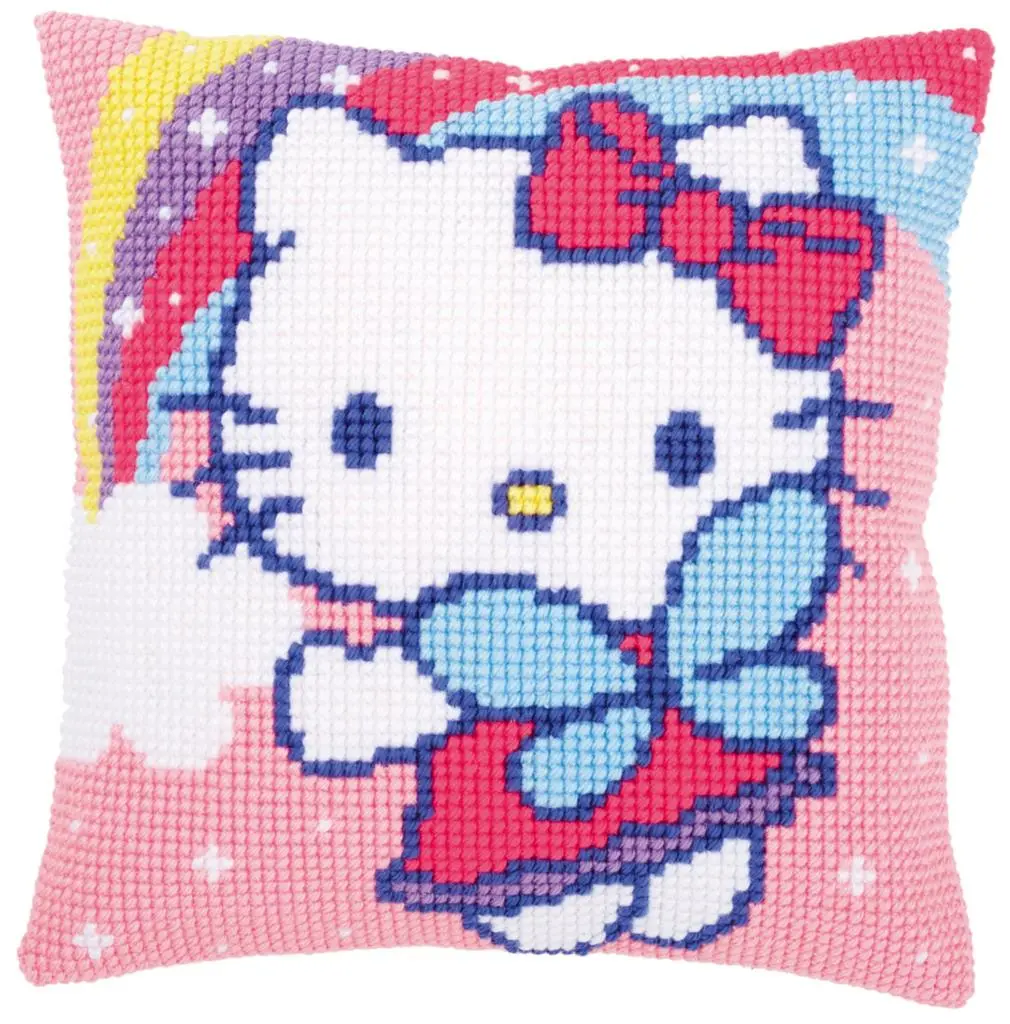 PN-0151118 Набір для вишивання хрестом (подушка) Vervaco Kitty and the Rainbow Кітті та веселка