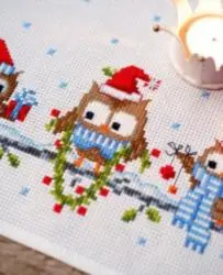 PN-0150868 Набір для вишивання хрестом (доріжка на стіл) Vervaco Christmas Owls Смішні совенята