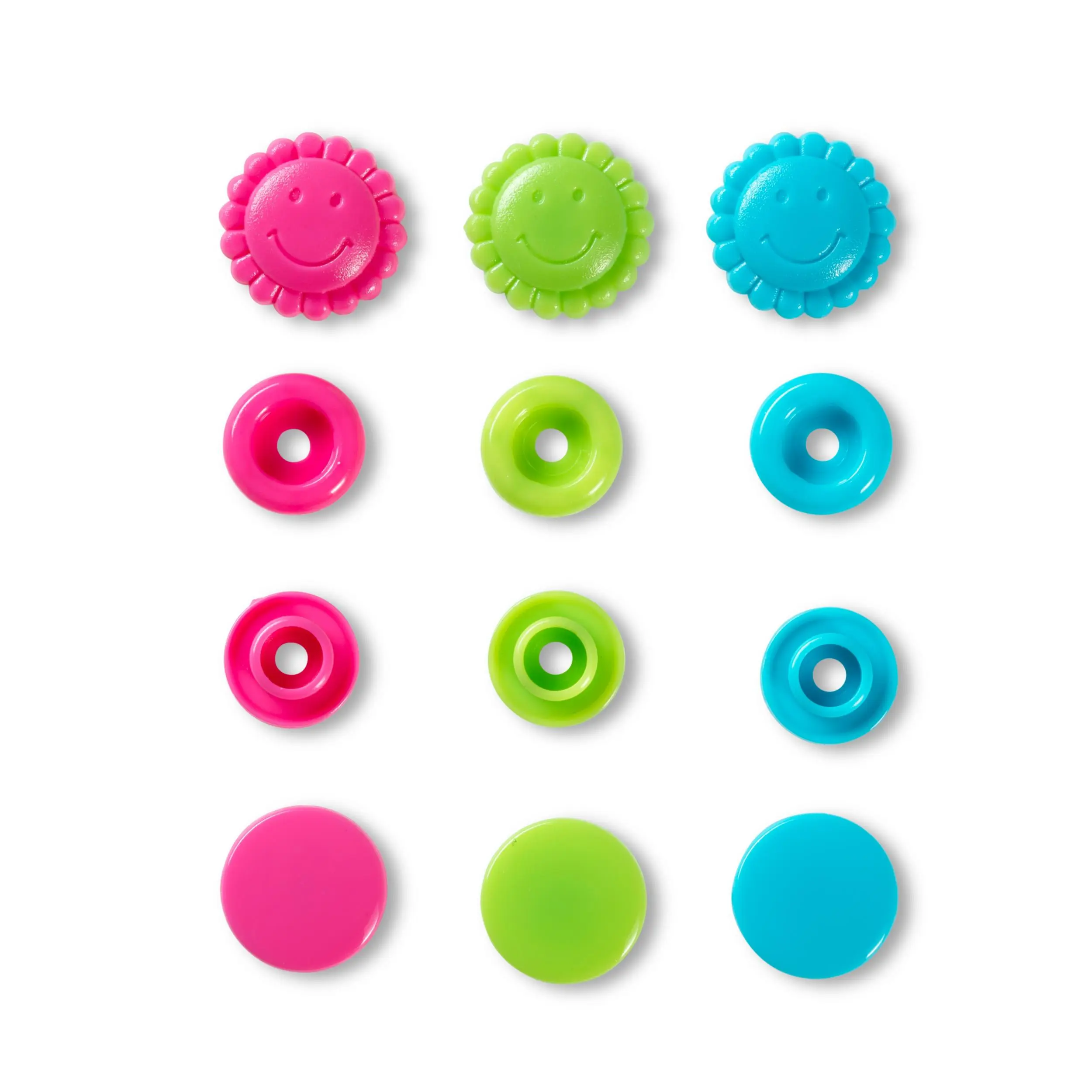 393081 Кнопки Color Snaps 13,6мм (бірюзового/зеленого/яскраво-рожевого кольору), Prym