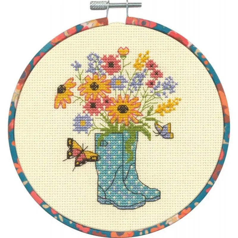 72-76320 Набір для вышивання хрестом Floral Boots Квіткові чобітки DIMENSIONS з пяльцями