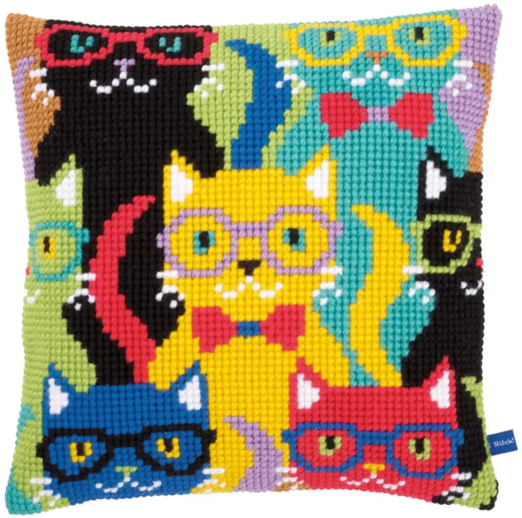 PN-0155266 Набір для вишивання хрестом (подушка) Vervaco Funny cats Смішні коти