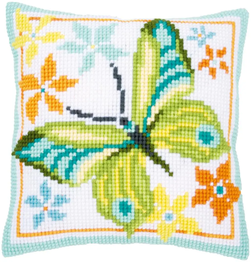 PN-0163342 Набір для вишивання хрестом (подушка) Vervaco Green butterfly Зелений метелик
