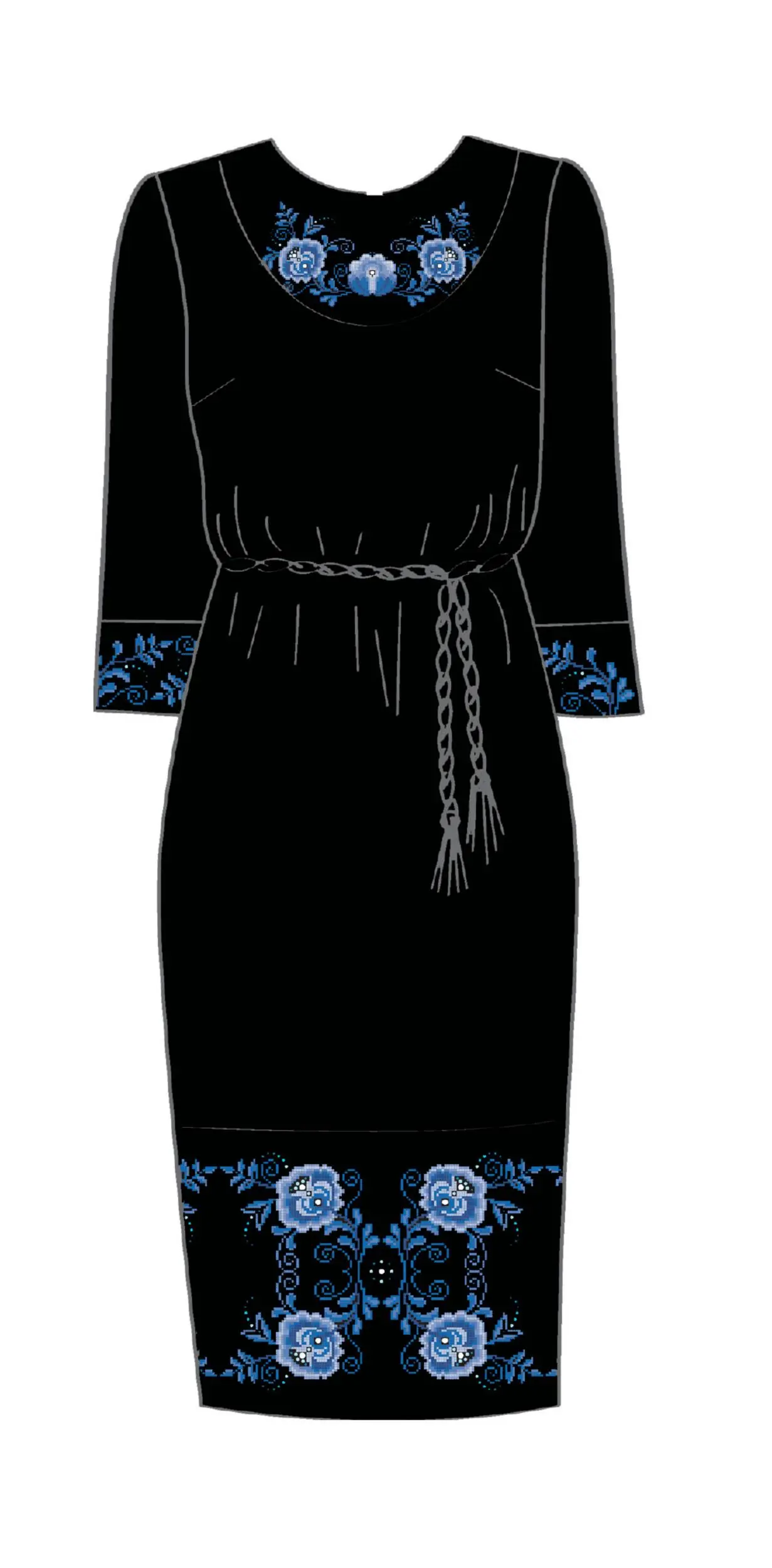 820-14/10 Плаття жіноче з поясом, чорне, розмір 44
