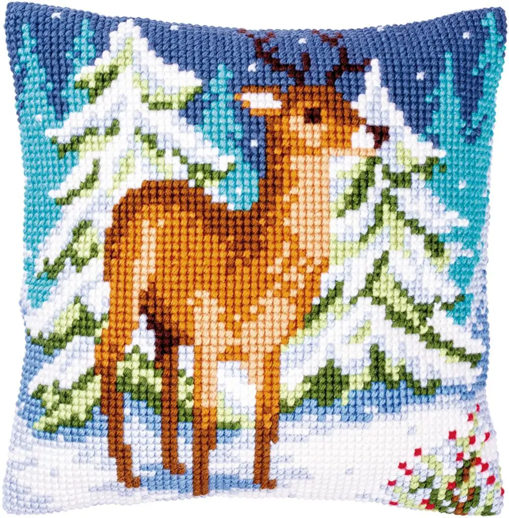 PN-0146918 Набір для вишивання хрестом (подушка) Vervaco Deer in winter Олень взимку