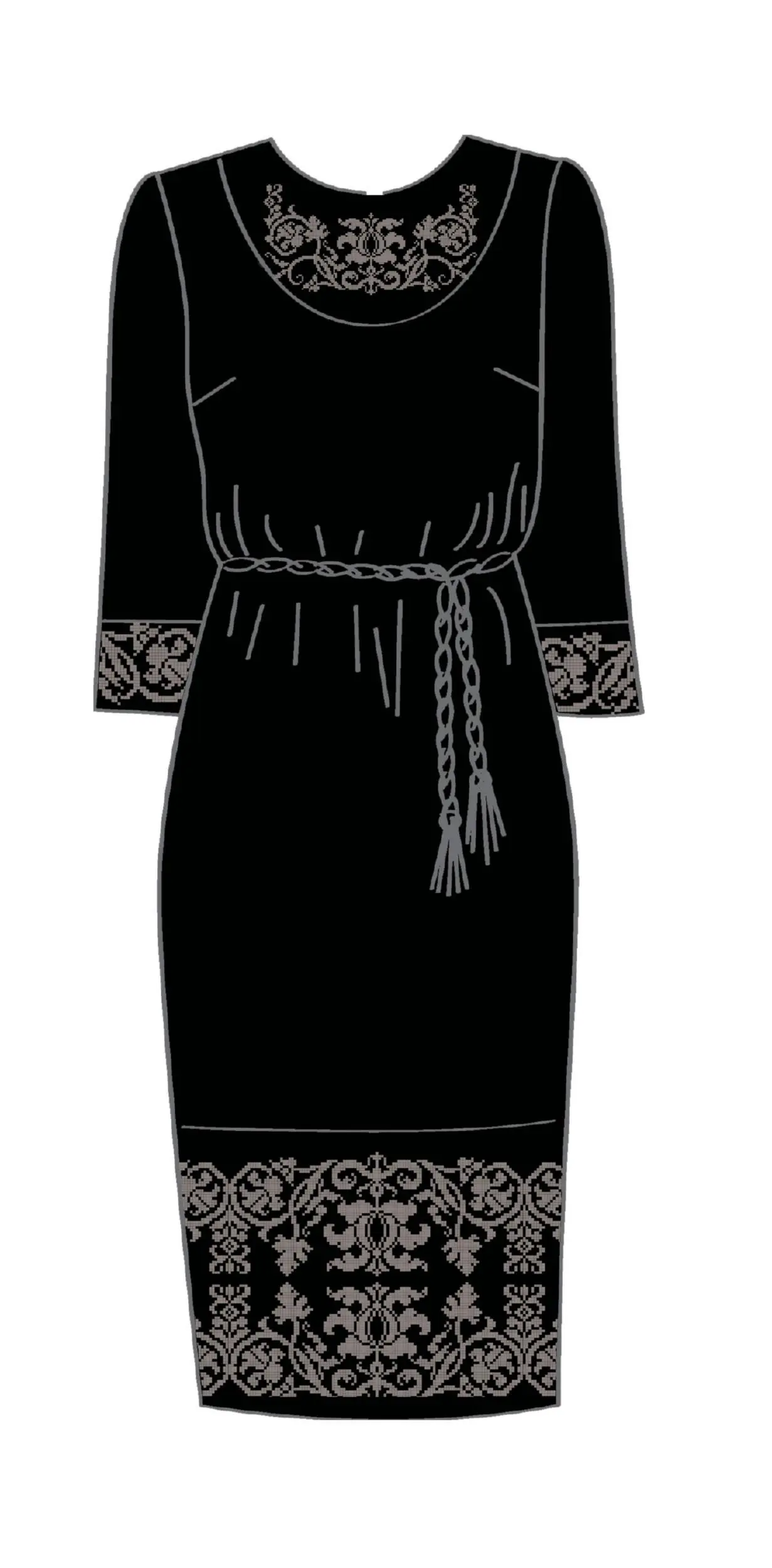 820-14/10 Плаття жіноче з поясом, чорне, розмір 46