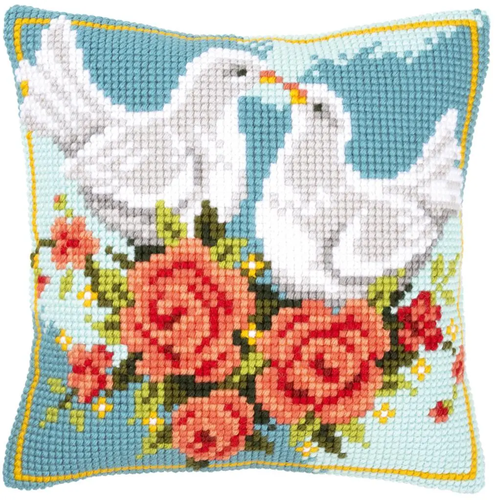 PN-0143723 Набір для вишивання хрестом (подушка) Vervaco Doves in love Закохані голуби