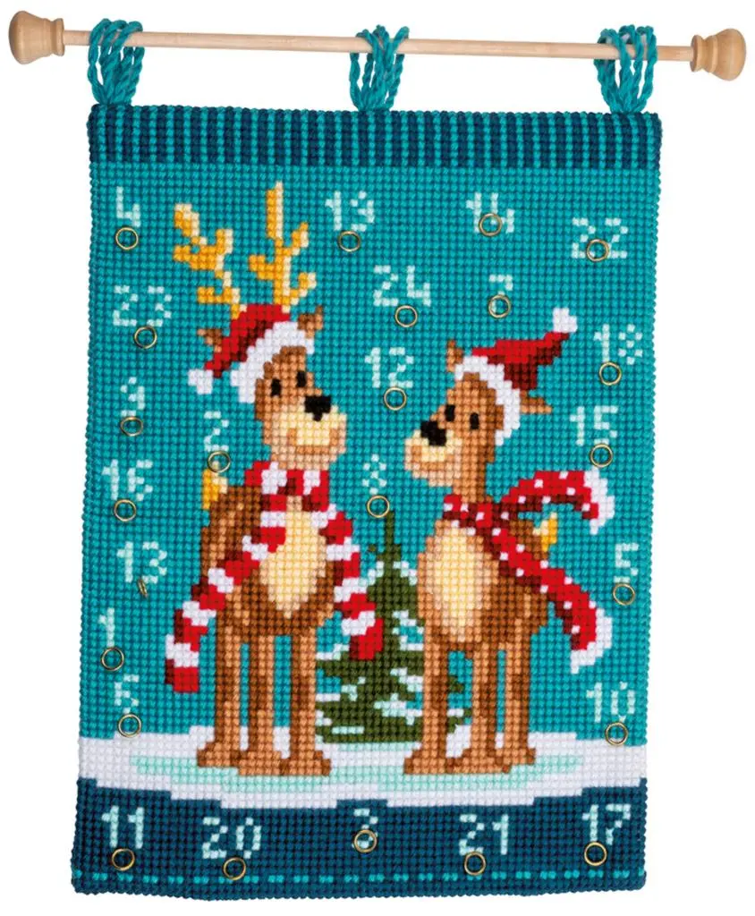 PN-0147503 Набір для вишивання хрестом (календар-панно) Vervaco Elk with scarves Лоси  з шарфами