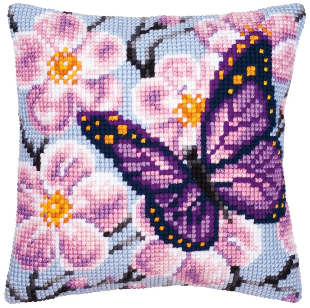 PN-0008501 Набір для вишивання хрестом (подушка) Vervaco Purple Butterfly Фіолетовий метелик