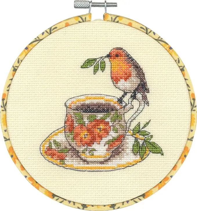 72-76324 Набір для вышивання хрестом Birdie Teacup  Чашка з пташкою DIMENSIONS з пяльцями