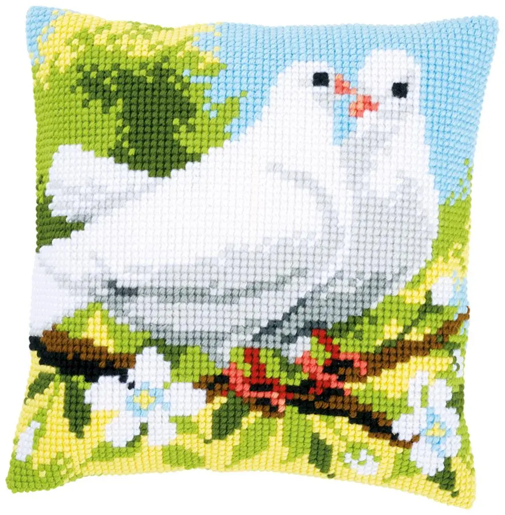 PN-0158106 Набір для вишивання хрестом (подушка) Vervaco White pigeons Білі голуби