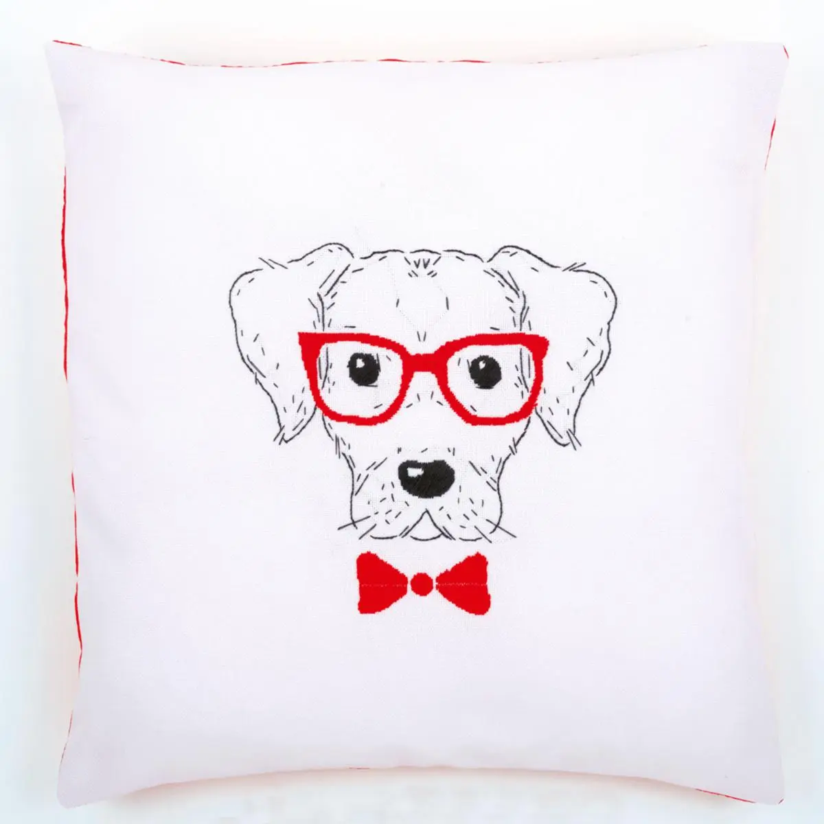PN-0155963 Набір для вишивання гладдю (подушка) Vervaco Dog with red glasses Собака у червоних окулярах