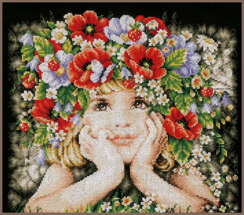 PN-0156698 Набір для вишивки хрестом LanArte Girl with flowers Дівчина з квітами