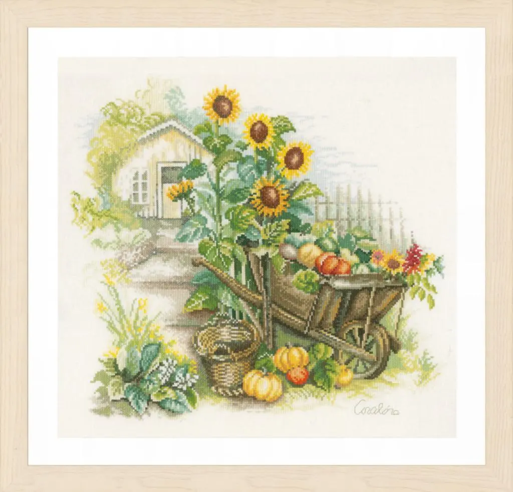 PN-0007988 Набір для вишивки хрестом LanArte Wheelbarrow  sunflowers Соняшники та віз