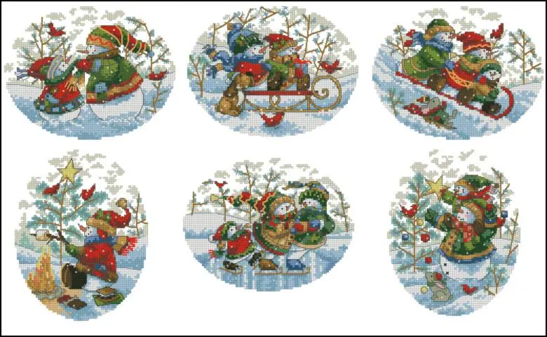 08828 Набір для вишивання хрестом DIMENSIONS Playful Snowmen Ornaments Різдвяні прикраси - Ігривий сніговик