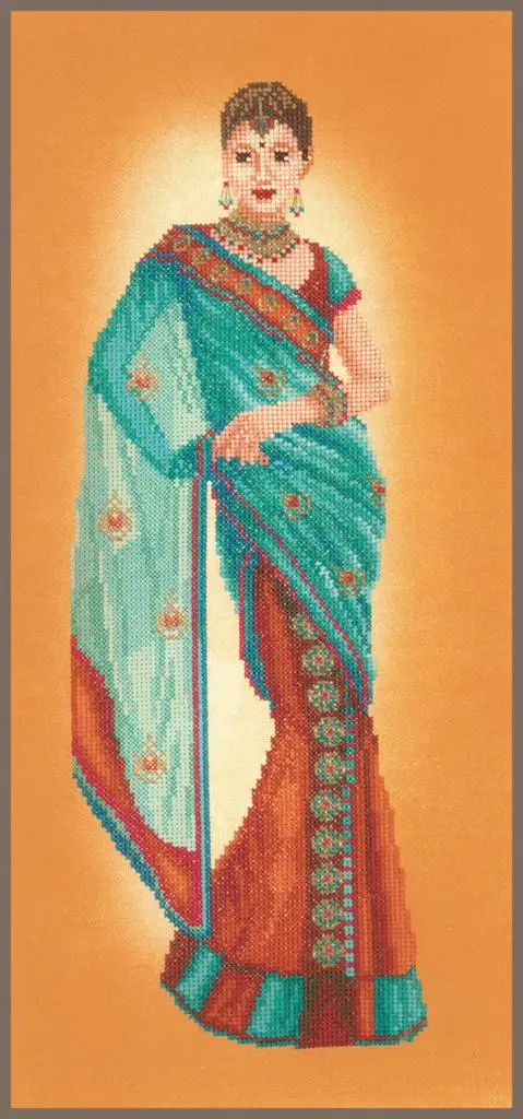 PN-0145757 Набір для вишивки хрестом LanArte Indian lady in blue sar Індіанка в блакитному сарі
