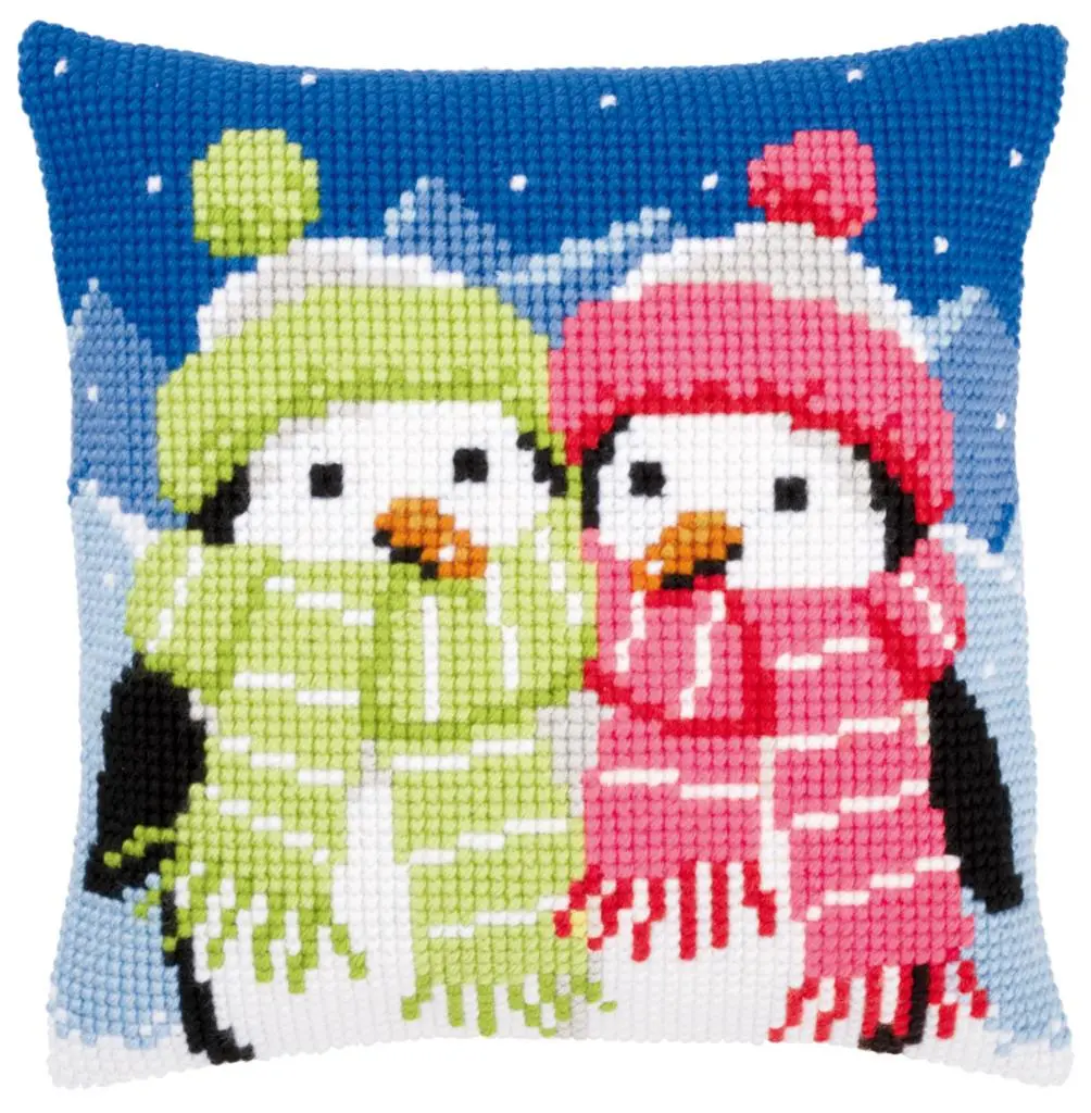 PN-0147690 Набір для вишивання хрестом (подушка) Vervaco Penguins with scarf Пінгвіни з шарфом