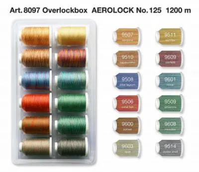 8097 Набір різнокольорових армованих ниток Aerolock №125 Blister Box Multicolor (12х1200 м) Madeira