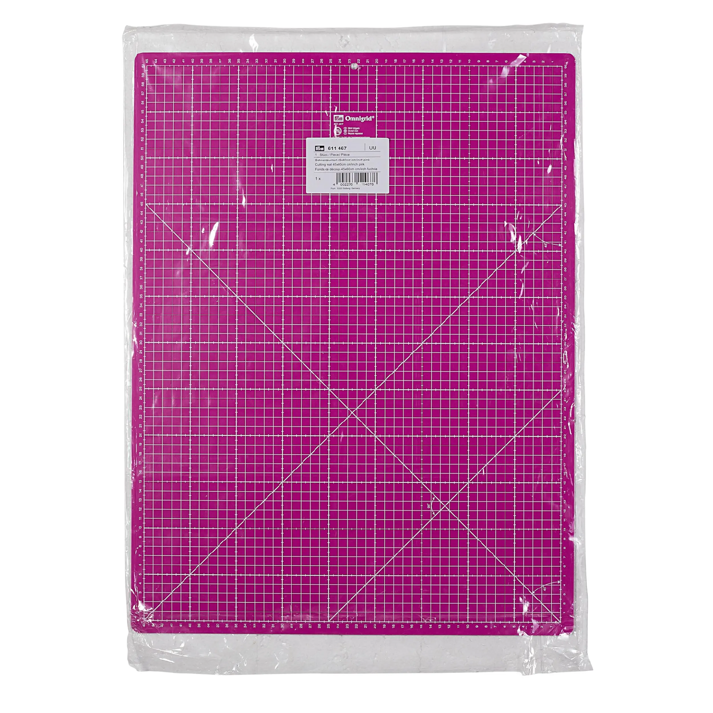 611467 Килимок для різання з шкалою см/дюйми, 45x60см (яскраво-рожевого кольору) Prym