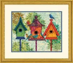 71-20088 Набір для вишивання подушки (гобелен) DIMENSIONS Colorful Birdhouses Яскраві будиночки