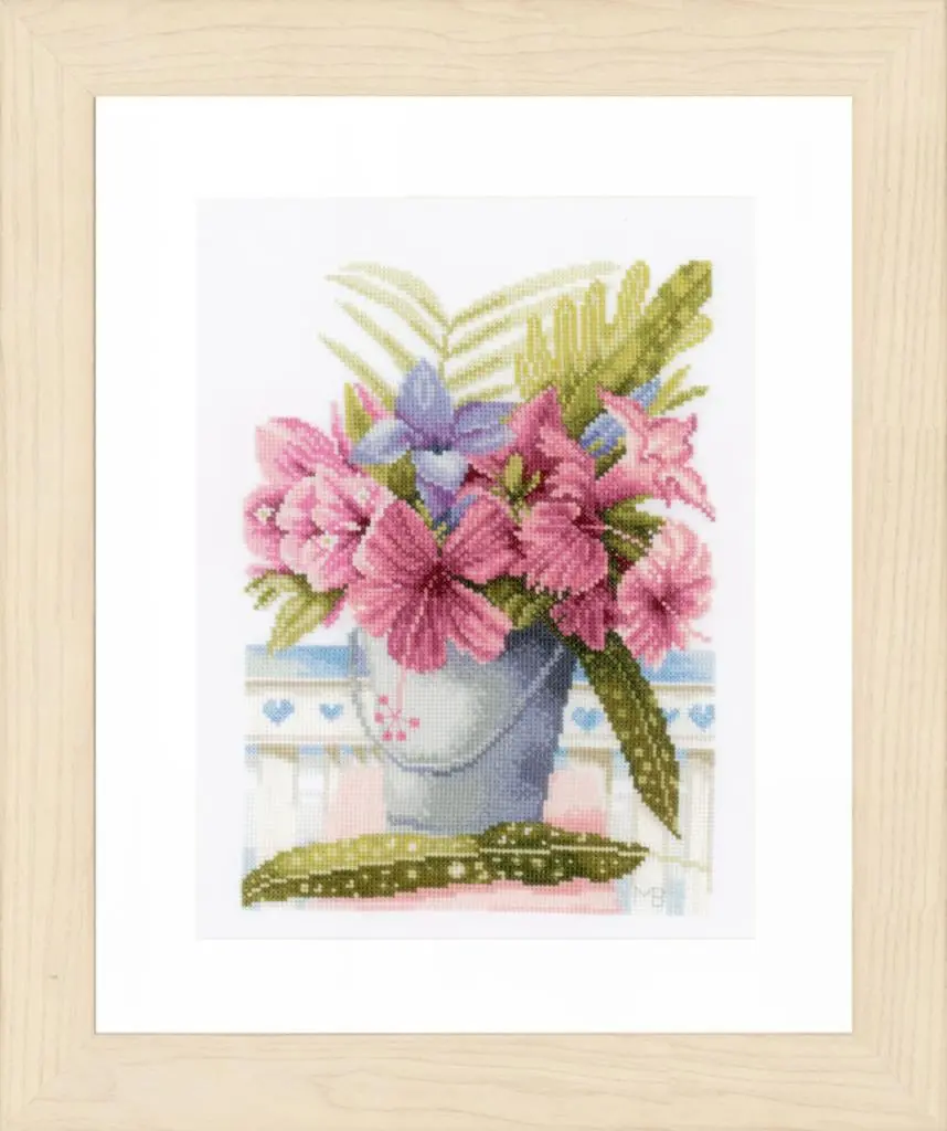 PN-0154327 Набір для вишивки хрестом LanArte Flowers in a bucket Букет квітів у ведерці