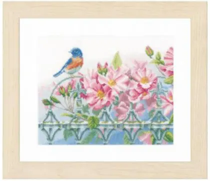 PN-0156946 Набір для вишивки хрестом LanArte Wren and Pink Flowers Корольок та рожеві квіти