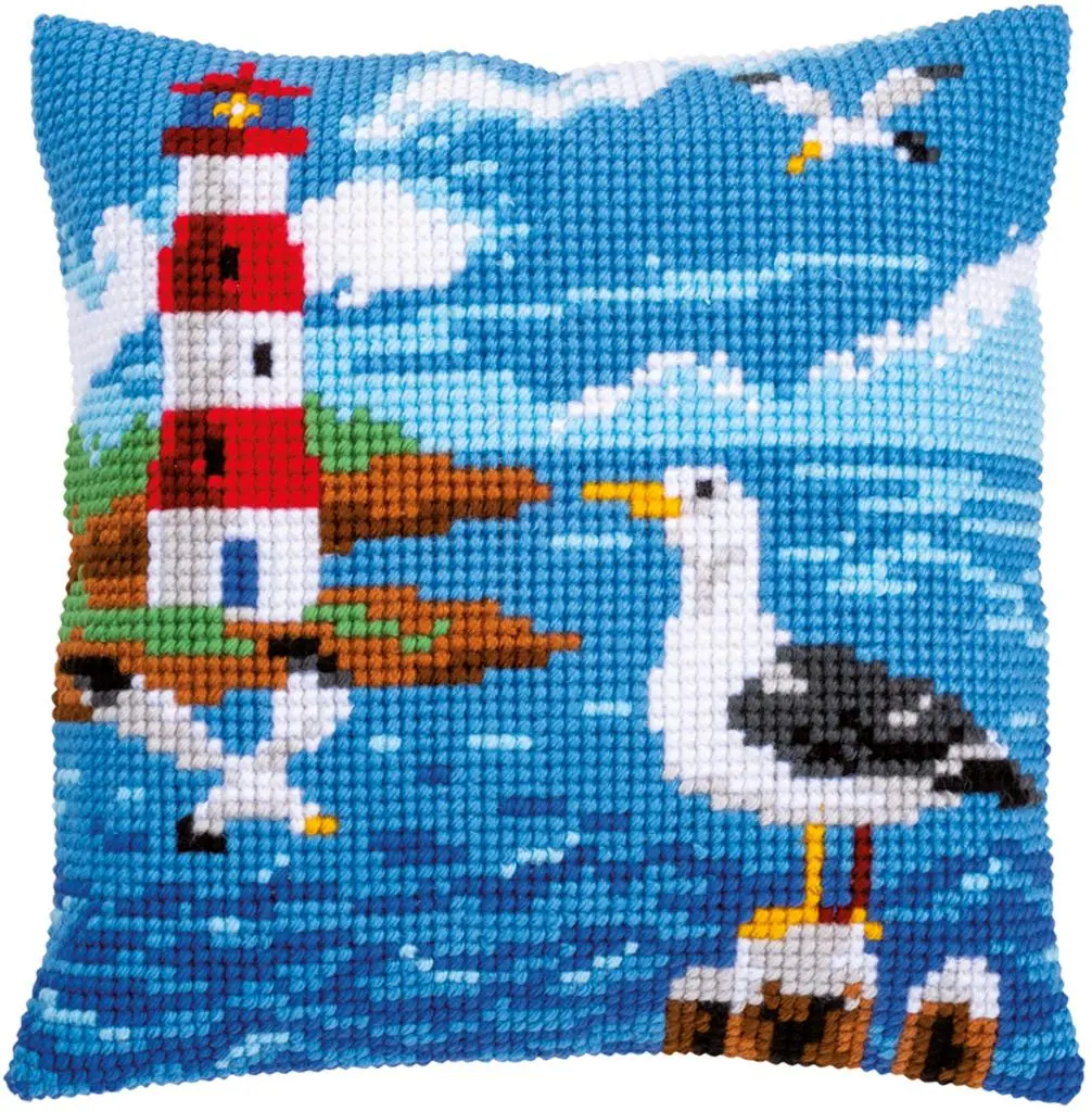 PN-0158364 Набір для вишивання хрестом (подушка) Vervaco Lighthouse and seagulls Маяк та чайки