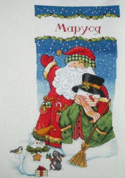 08714 Набір для вишивання хрестом DIMENSIONS Santa Claus and Snowman. Stocking Санта та сніговик. Панчоха