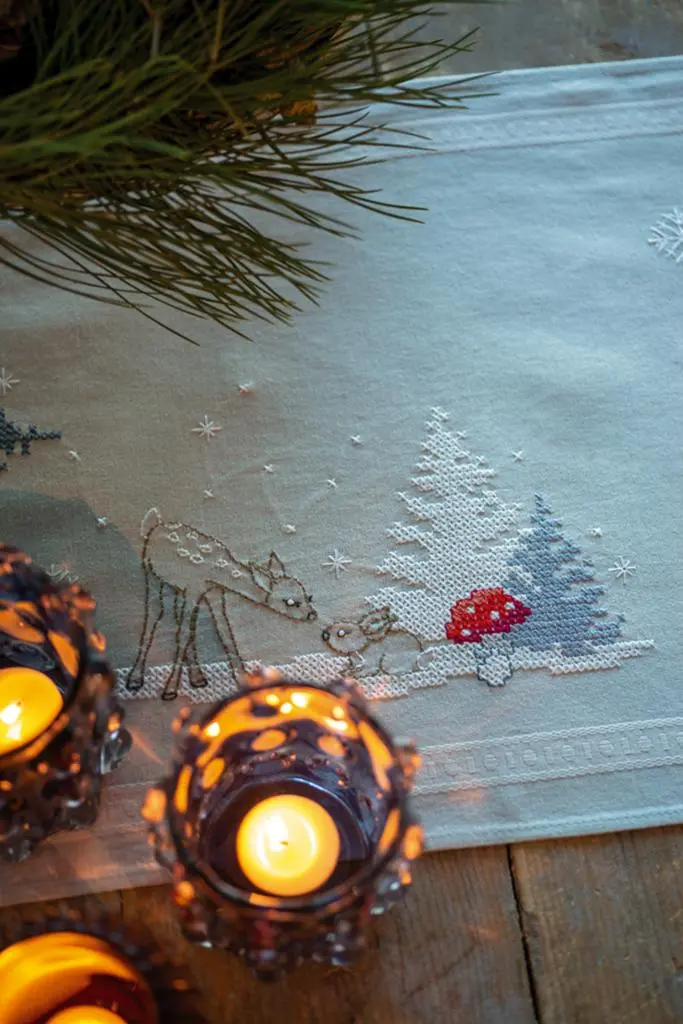 PN-0180121 Набір для вишивання хрестом (доріжка на стіл) Vervaco Зимовий різдвяний пейзаж