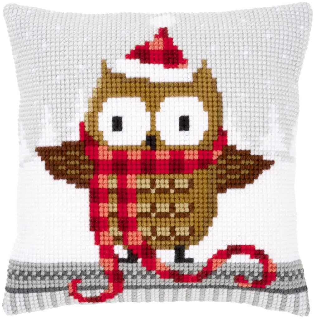 PN-0149312 Набір для вишивання хрестом (подушка) Vervaco Owl in santa hat Сова в новорічній шапці