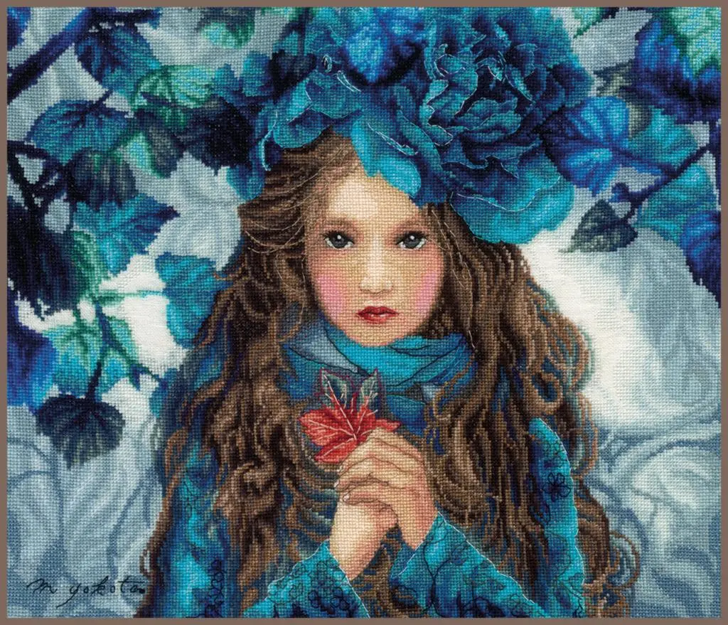 PN-0188640 Набір для вишивки хрестом LanArte Blue Flowers Girl Дівчина з блакитними квітами