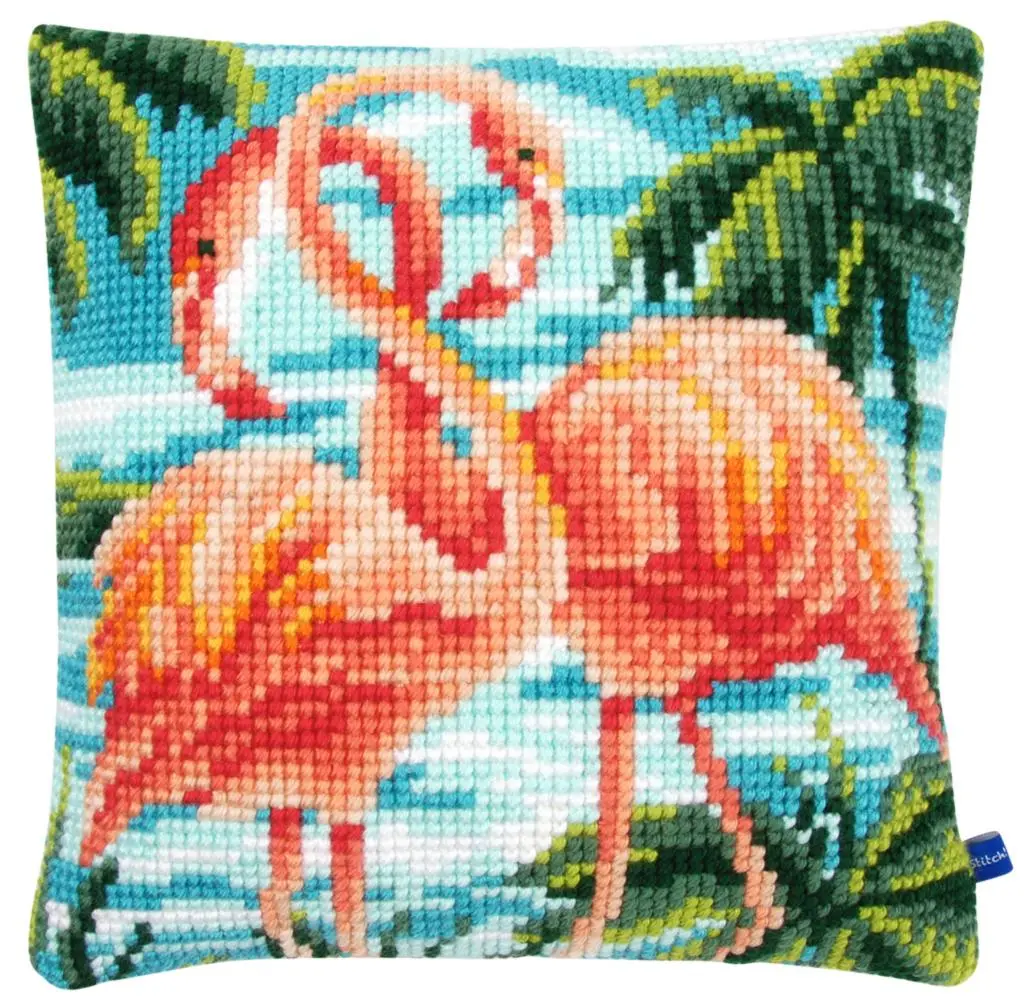 PN-0155019 Набір для вишивання хрестом (подушка) Vervaco Flamingos Фламінго