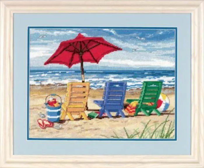 72-120022 Набір для вишивання (гобелен) DIMENSIONS Beach Chair Trio Тріо пляжних крісел