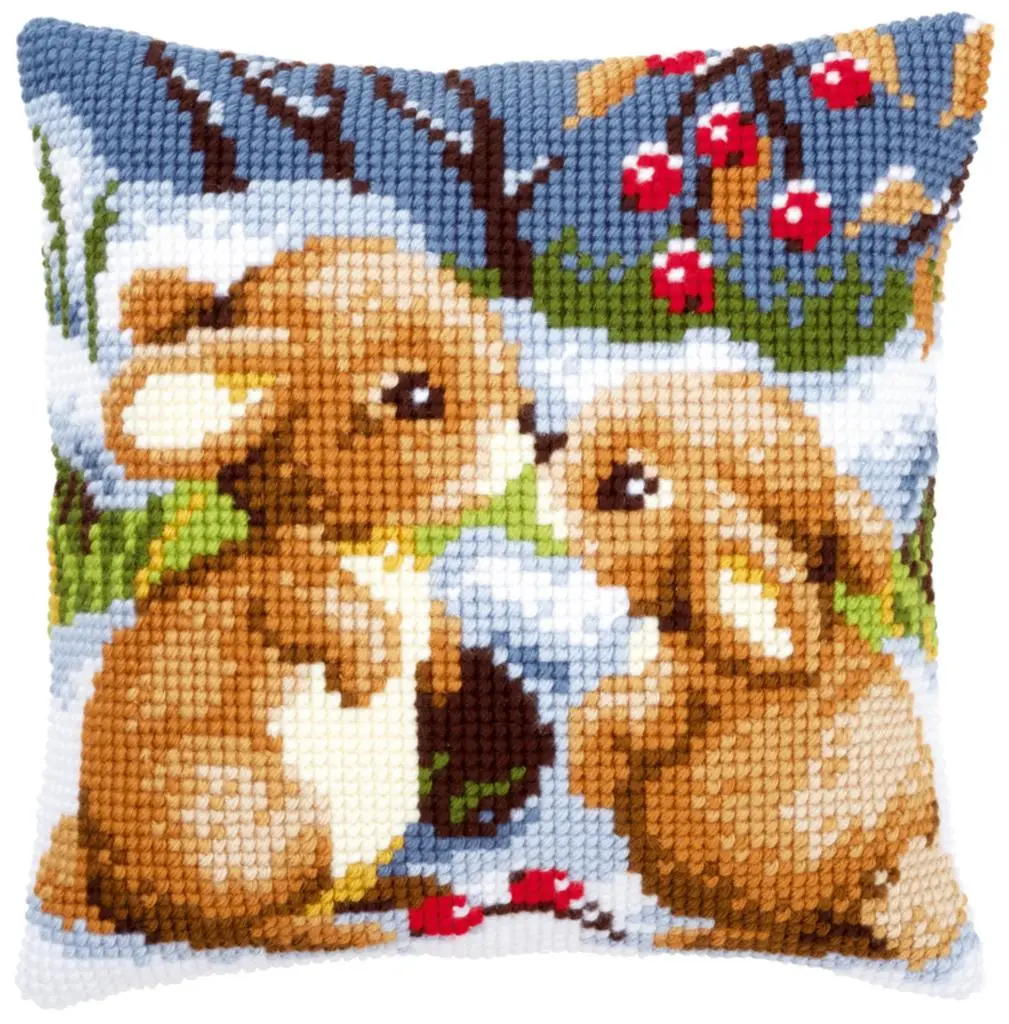 PN-0021832 Набір для вишивання хрестом (подушка) Vervaco Snow rabbits Снігові кролики