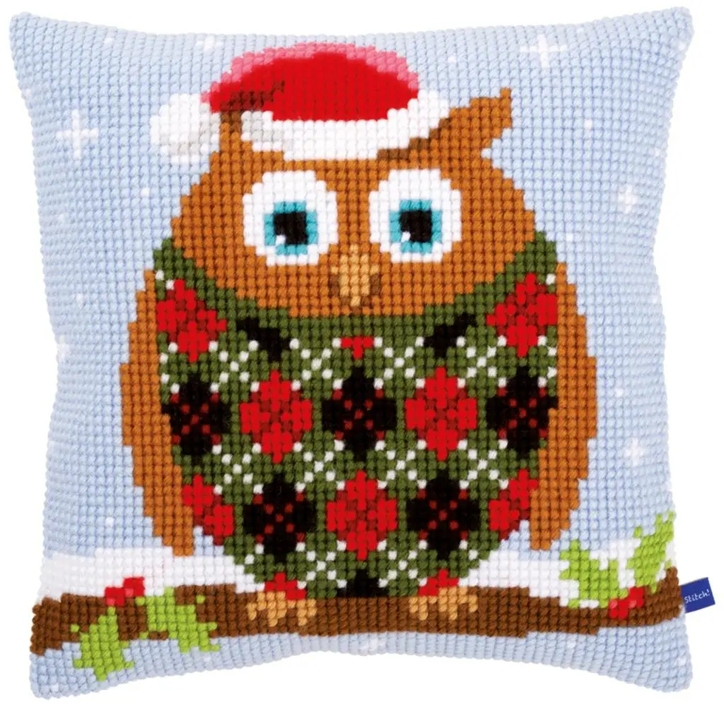 PN-0154717 Набір для вишивання хрестом (подушка) Vervaco Christmas Jumper Owl Різдвяний стрибун Сова