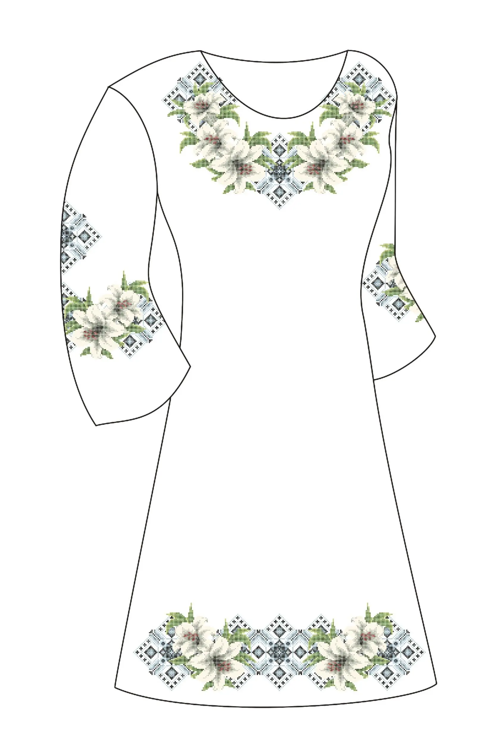 Заготівка для плаття під вишивку бісером Ніжні лілії, П48-ГК3 бірюзовий
