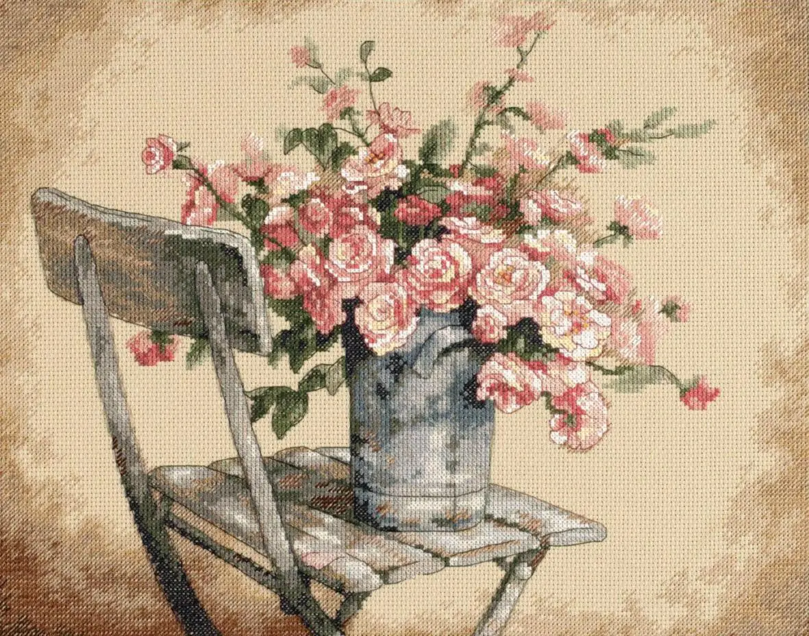 35187 Набір для вишивання хрестом DIMENSIONS Roses on White Chair Троянди на білому стільці