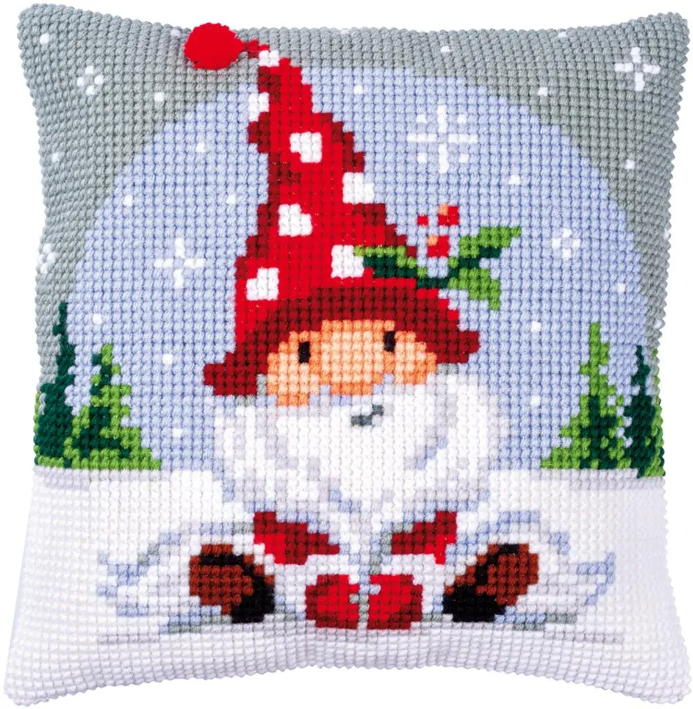 PN-0188665 Набір для вишивання хрестом (подушка) Vervaco Christmas gnome in snow Різдвяний гном у снігу