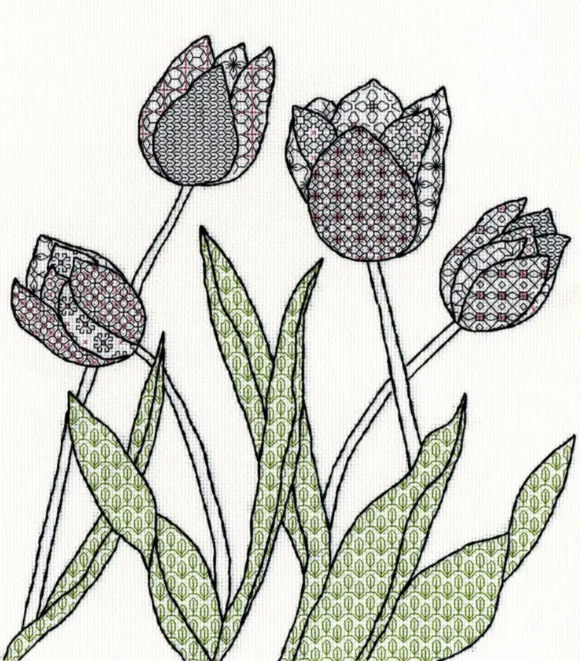 XBW8 Набір для вишивання хрестом Blackwork Tulips Тюльпани Bothy Threads