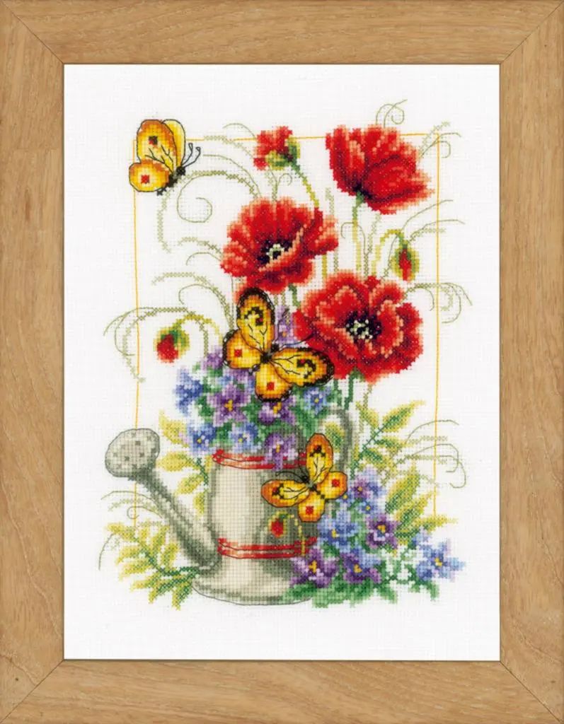 PN-0021583 Набір для вишивання Vervaco Watering Can with Flowers, 19х25, аїда 14, рахунковий хрест.
