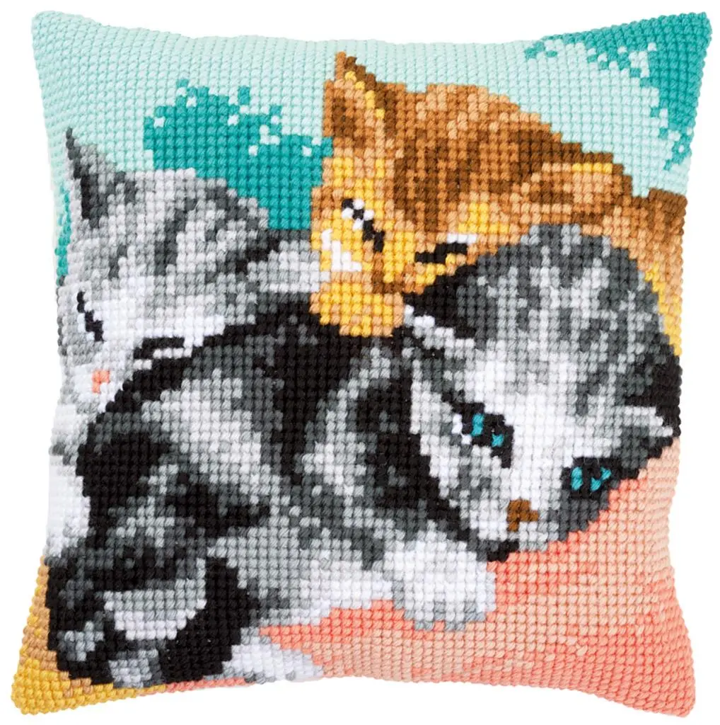 PN-0165781 Набір для вишивання хрестом (подушка) Vervaco Cute kittens Милі кошенята