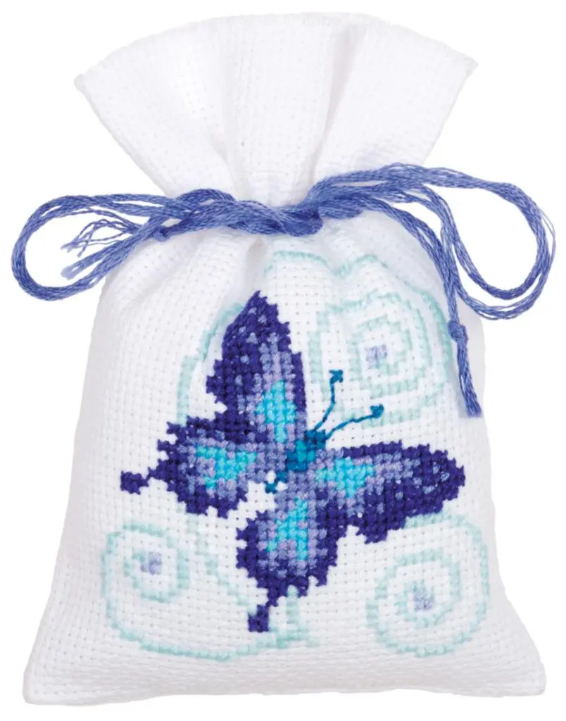 PN-0146430 Набір для вишивання хрестиком (мішок) Vervaco Blue Butterflies Bags, 3 по 8х12, аїда 18.