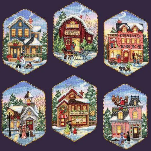 08785 Набір для вишивання хрестом DIMENSIONS Christmas Village Ornaments Різдвяні прикраси - Селище
